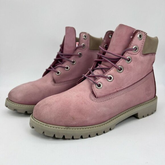 Timberland Girls 6 Inch Premium Juniors 12919 Lace Up Pink Combat Boots Size 7 - Picture 1 of 12
